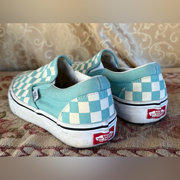 Vans Classic Slip-On Sneakers Aqua Haze Checkerboard Size 5 Men’s 6.5 Women’s - Picture 4 of 14